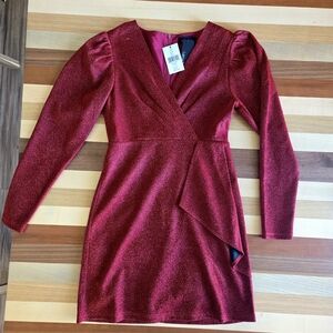 Lea & Viola Glittering Burgundy Long Sleeve Dress